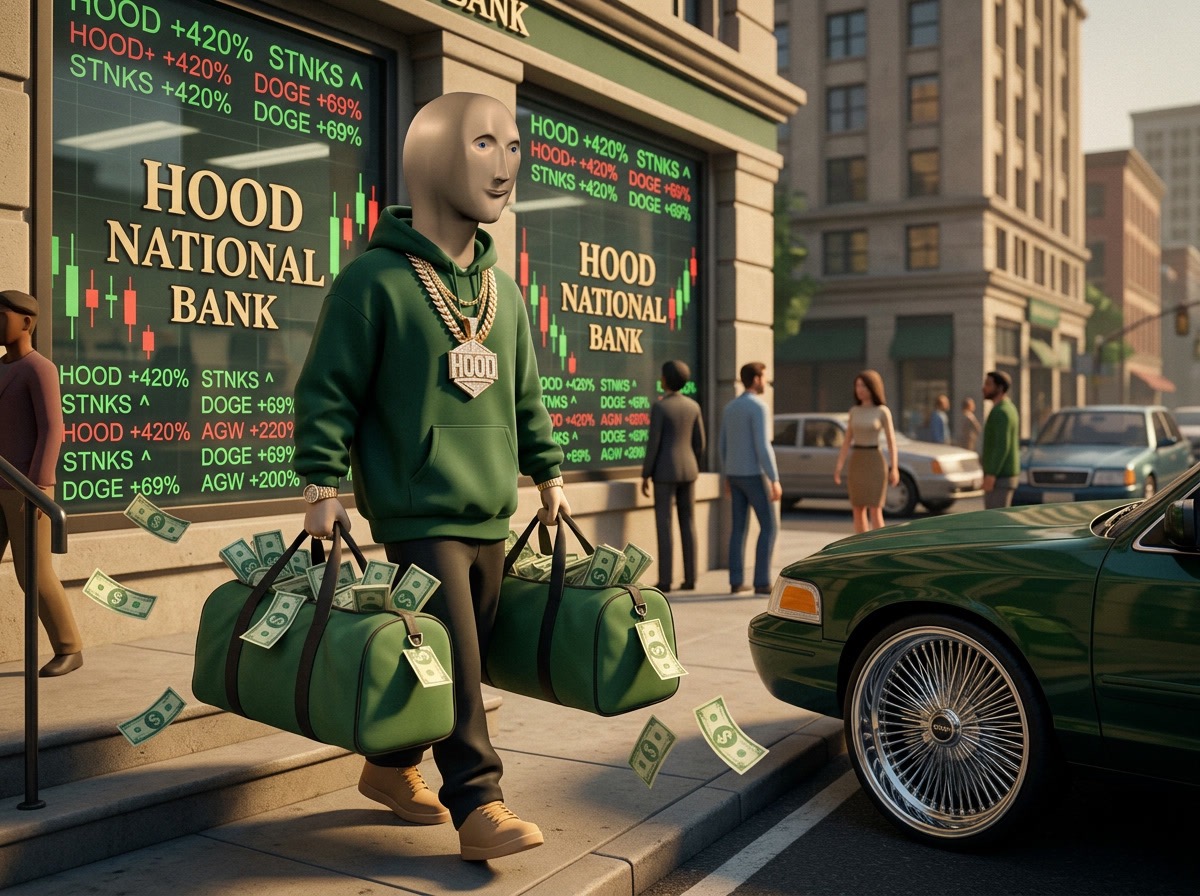 HOODSTONK leaving Hood National Bank with cash bags